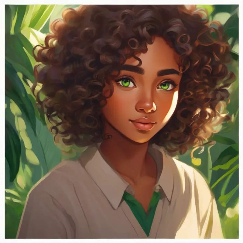 Curly hair, brown skin, green eyes reflects on the story and feels inspired.