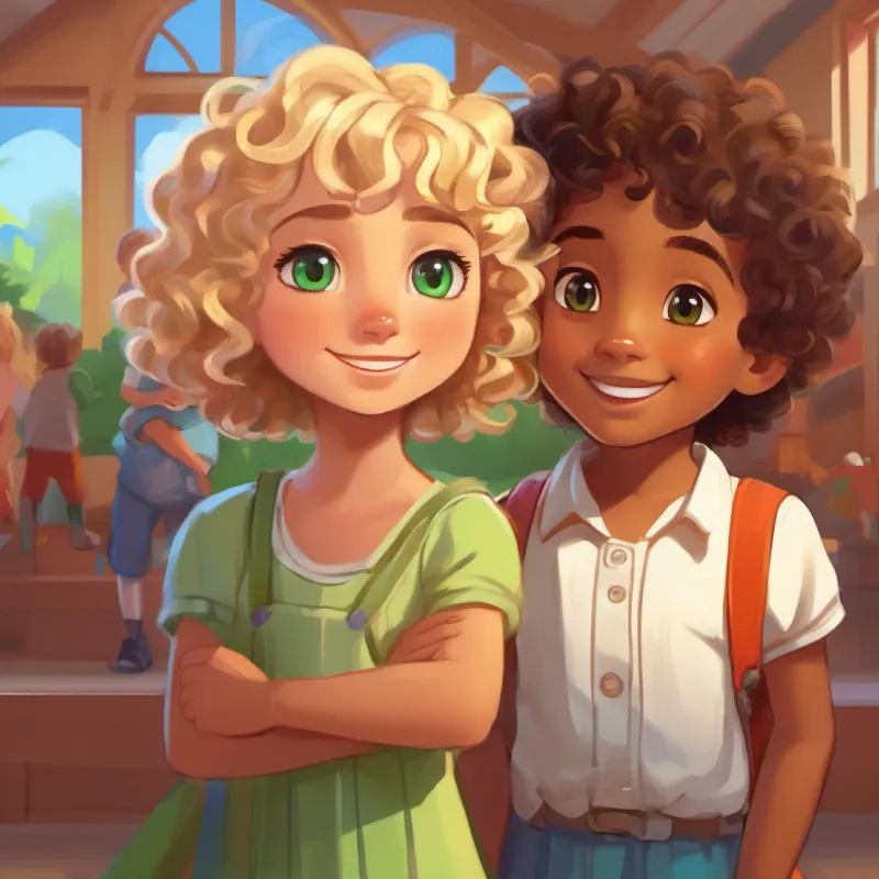 Curly hair, brown skin, green eyes and Short hair, light skin, blue eyes meet Blonde hair, fair skin, brown eyes at the kindergarten.
