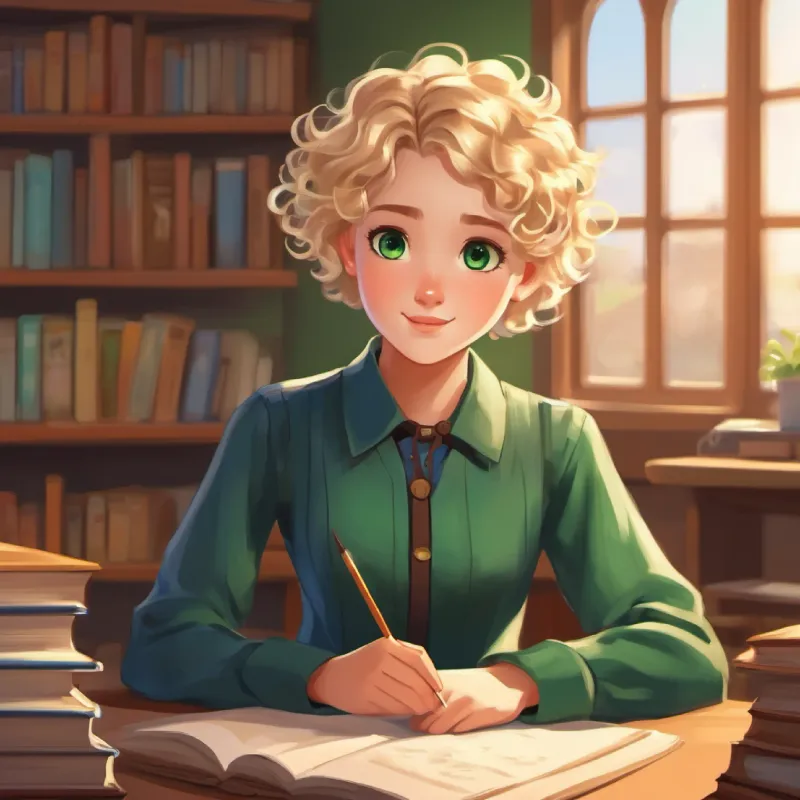 Blonde hair, fair skin, brown eyes shows the classroom to Curly hair, brown skin, green eyes and Short hair, light skin, blue eyes.