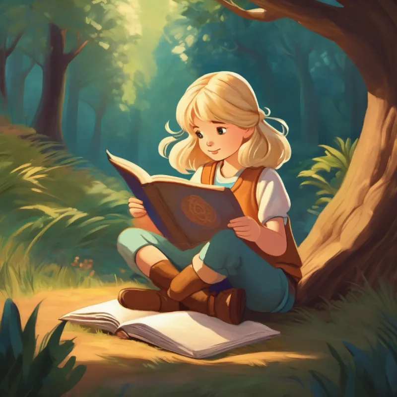 Story time with Blonde hair, fair skin, brown eyes reading about a brave girl.