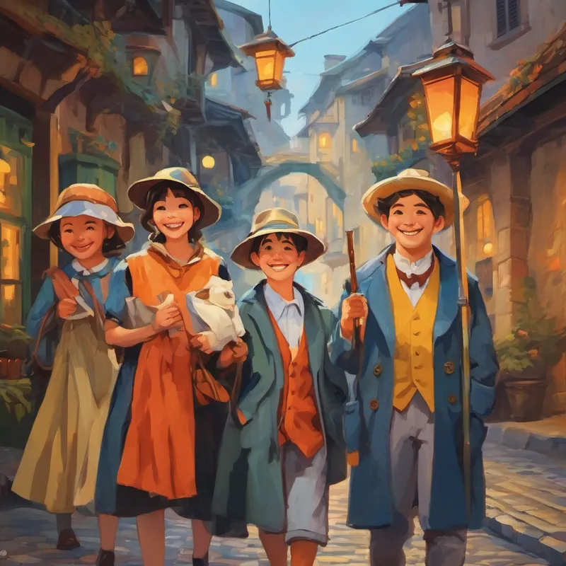 Fantômes amicaux souriants avec des vêtements chatoyants