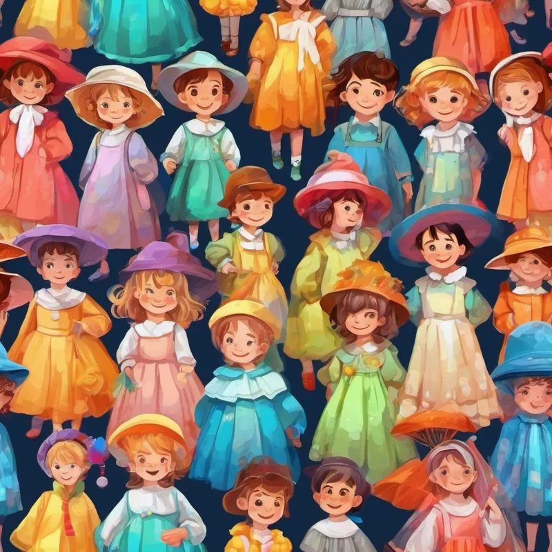Les Des enfants curieux avec des vêtements colorés et souriants. et les Fantômes joyeux avec des robes vaporeuses de différentes couleurs. jouant et riant ensemble