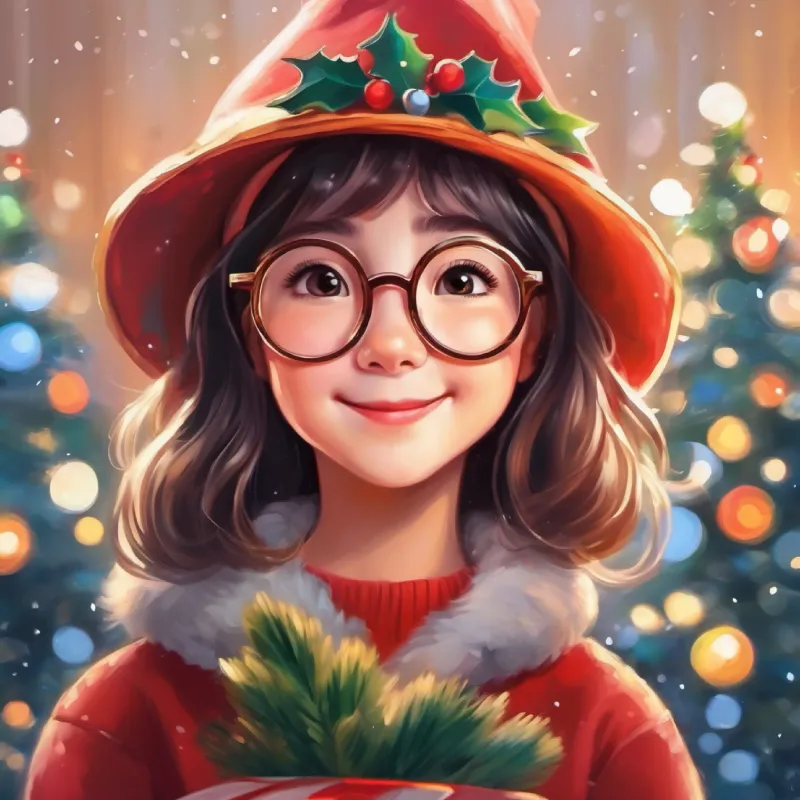 Quiet girl, small eyes, glasses, hidden talent in drawing's transformation, she embraces her smile.