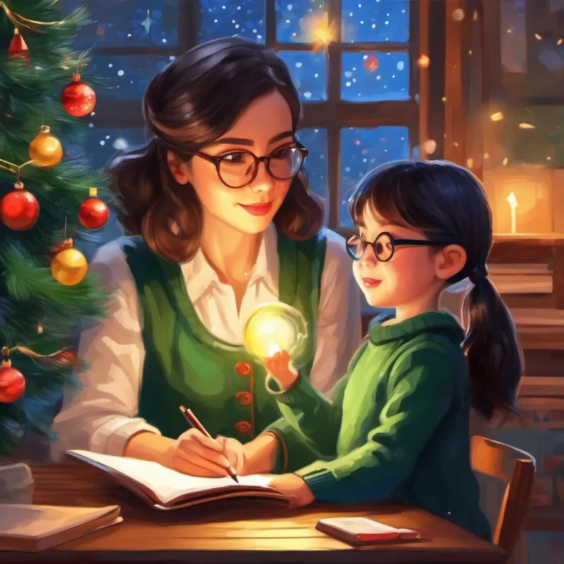 Teacher approaches Quiet girl, small eyes, glasses, hidden talent in drawing, tries to make a connection.