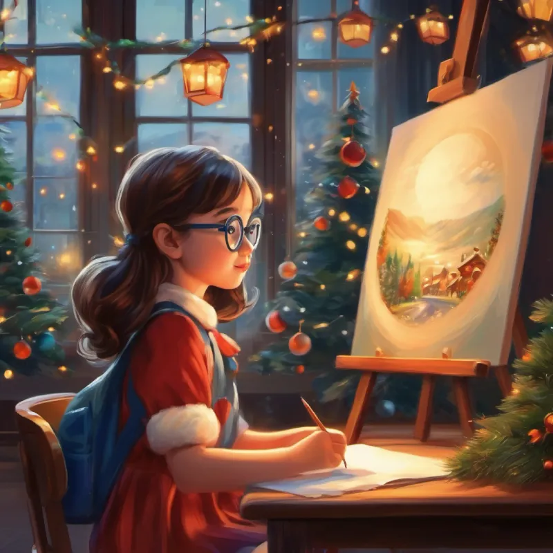 Classmates admire Quiet girl, small eyes, glasses, hidden talent in drawing's artwork, recognizing her skill.