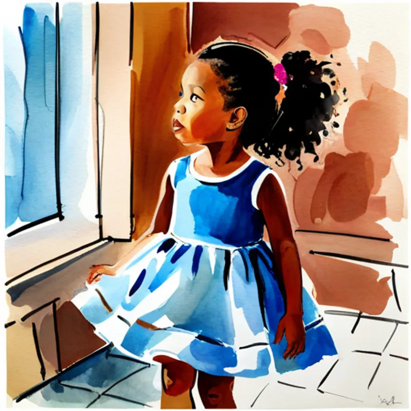 cleo, the 5-year old black little girl in a blue dress asks a question