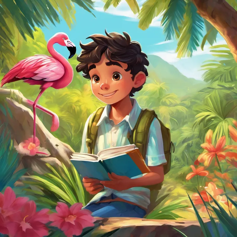 Once upon a time, in a world filled with beautiful and diverse climates, there lived a curious and adventurous boy named Andy. Andy loved learning about the different climates around the world and dreamt of exploring them all one day. One sunny day, as Andy sat reading books about icy poles, tropical rainforests, and arid deserts, he felt a tap on his shoulder. Startled, Andy looked up to see his fluffy and colorful friend, Flora the Flamingo. Flora had a big smile on her face and whispered, 'Andy, are you ready for an adventure? I know just the crew to join us!' Excited, Andy agreed and followed Flora into the backyard.