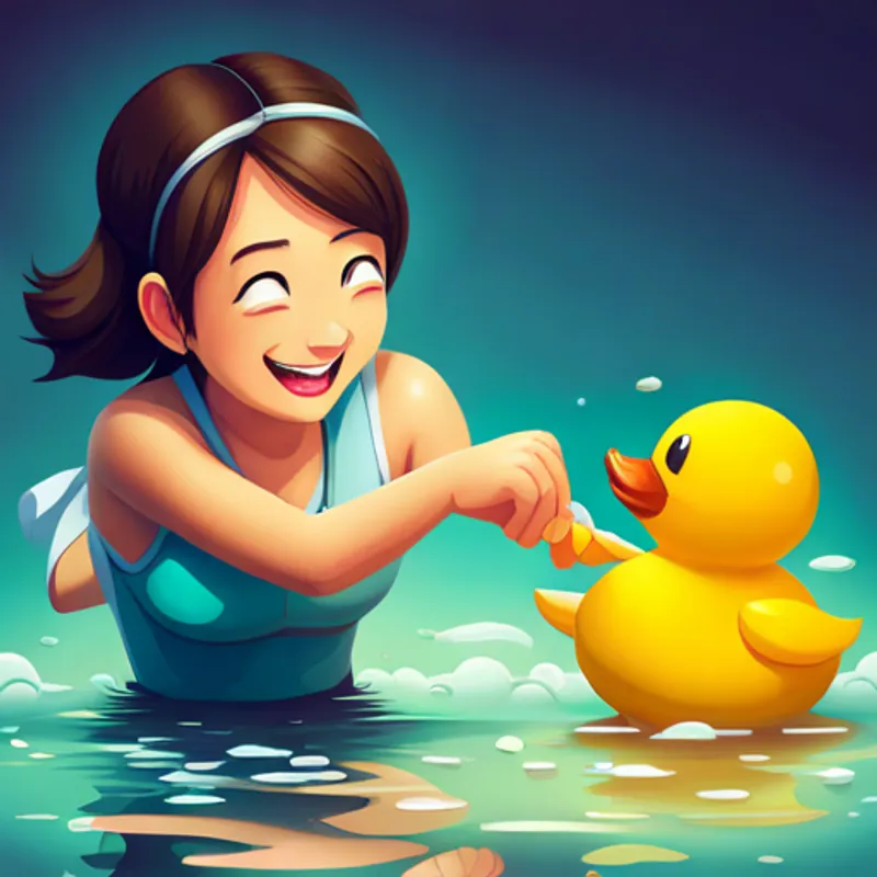 Lily splashing and laughing with her rubber duck