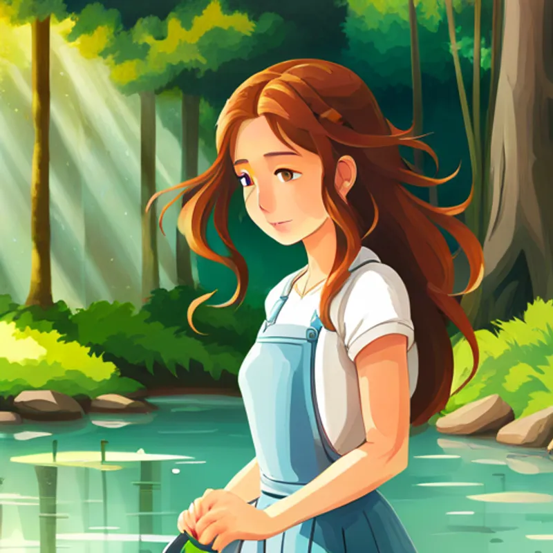 Lily rinsing her hair with water running down her back