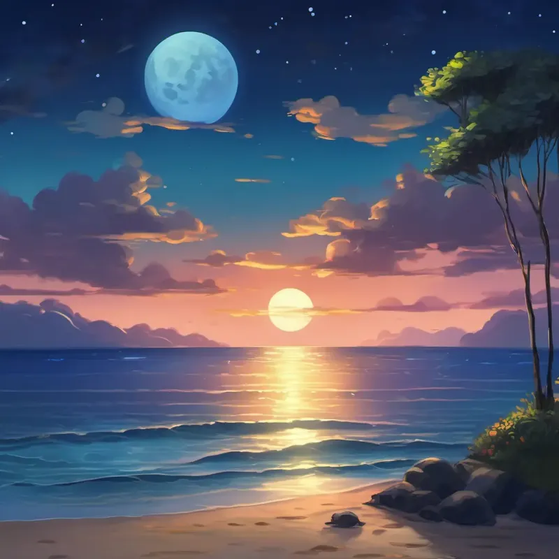 The ocean peacefully resting under the moonlit sky, ready for a restful sleep till the sun rises.