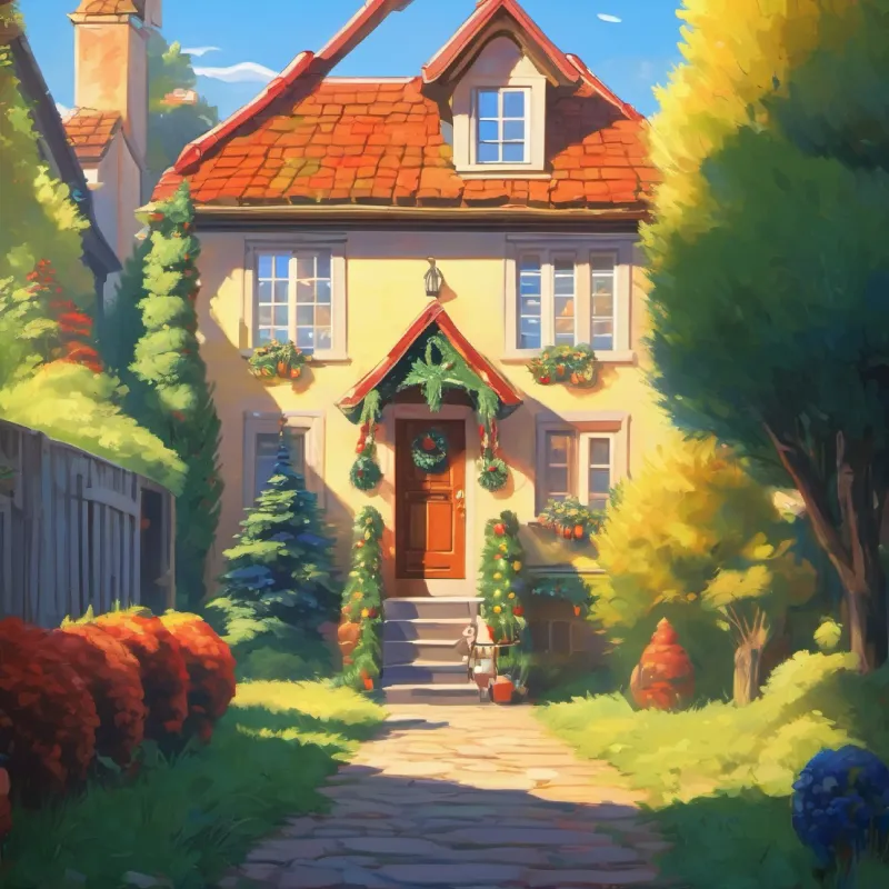 Tim stepping outside his house, sun shining brightly.