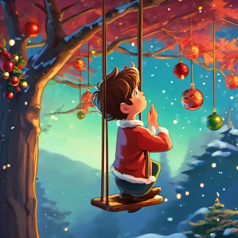 Tim looking at a swing hanging from a tree.