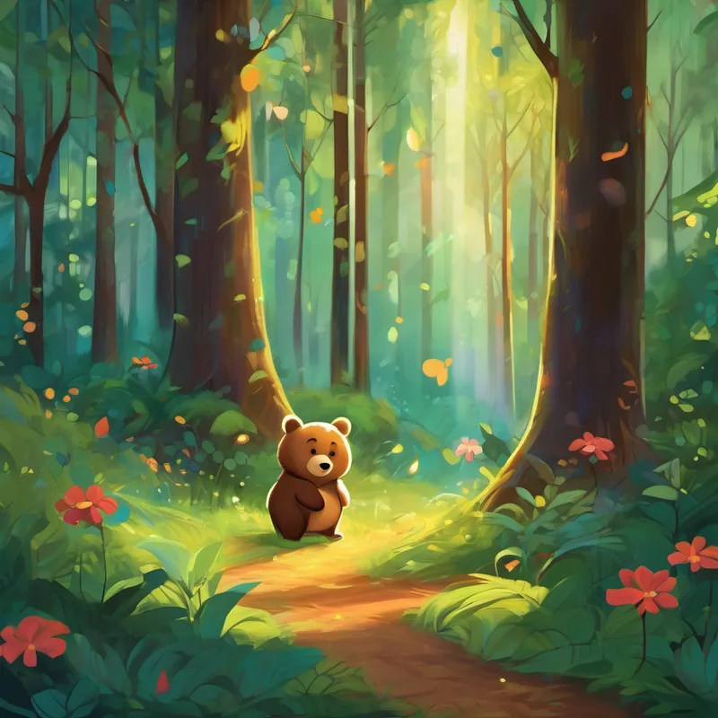 Their giggles echoed through the trees as they entered the enchanted forest. Elsie thought for a moment and said, 'What do you call a bear with no teeth?' Charlie pondered and then shouted, 'A gummy bear!' Elsie rolled on the ground, laughing uncontrollably, while Charlie joined her. Their joy lit up the forest like twinkling fireflies.