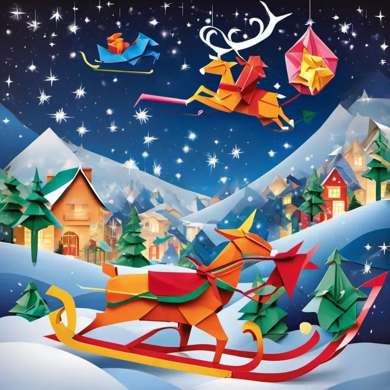 Imagine the night sky filled with twinkling stars as the sleigh races through the air. Then it lands with a thud in front of a village filled with excited kids.