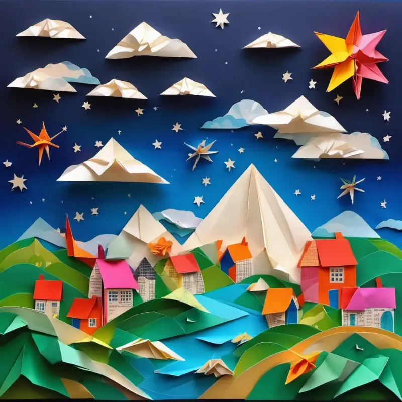 Imagine the words 'The End' appearing on a night sky filled with stars and a peaceful village below.