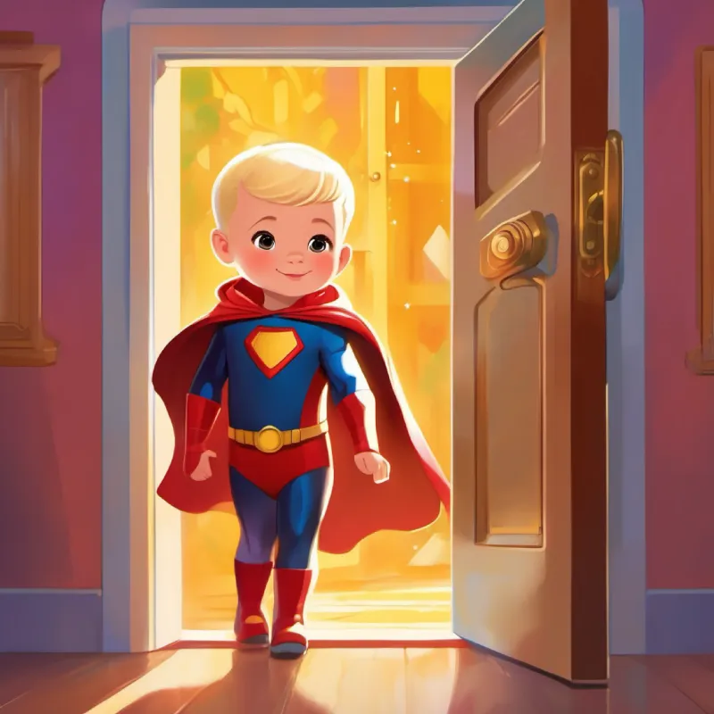 Finny entering a vibrant, magical realm through the door.