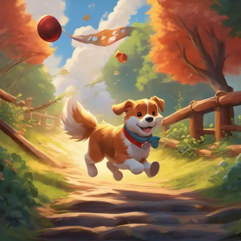 Max running and jumping, his toy bone slipping with a 'boom' and a jingle jingle jingle.