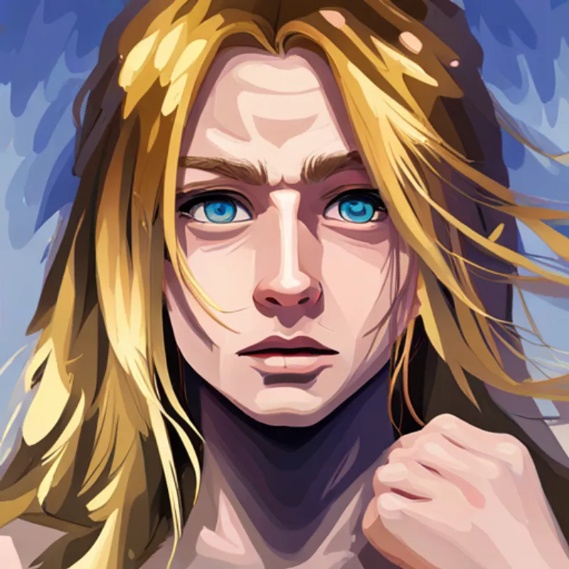 Careful with long golden hair and determined blue eyes with long golden hair and determined blue eyes