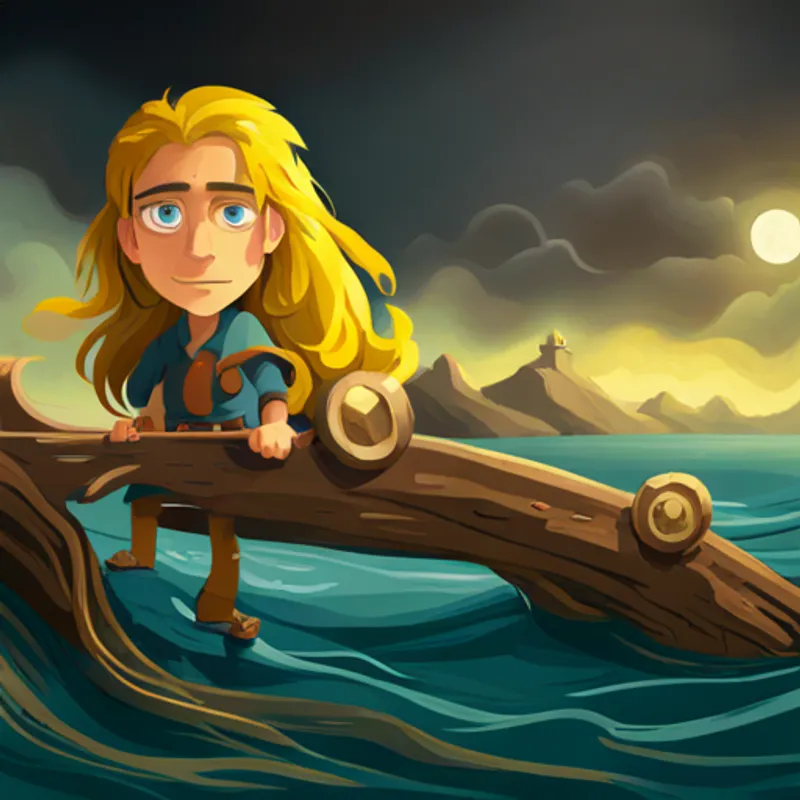 Careful with long golden hair and determined blue eyes setting off on a treasure-seeking journey