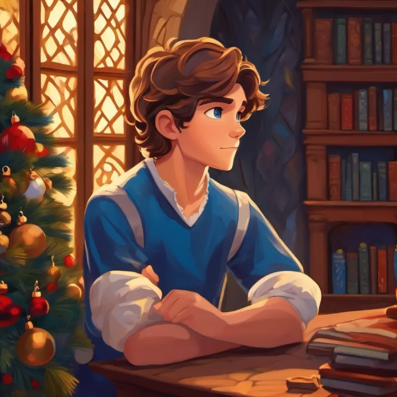 Young prince, thoughtful, with brown hair and blue eyes feeling lonely in his castle, decides to explore.