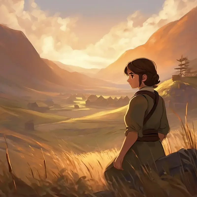 Shows small, resilient, brown hair, brown eyes's experience of war and loss, no specific location.