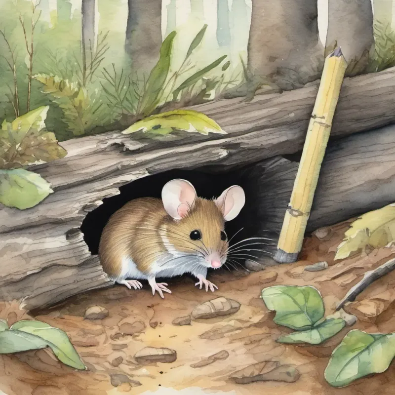 A tiny mouse named A tiny mouse named Mimi peeking out from a burrow under a log in the forest peeking out from a burrow under a log in the forest.