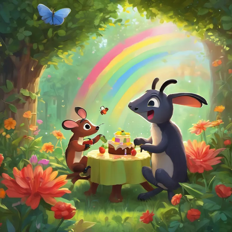 Ant-thony's heart filled with joy. He had always admired the strong bond of friendship between the creatures of the garden. He decided that he wanted to contribute something special to the Garden Party too. "Bella, how can I help? I want to be a part of this wonderful event!" Bella flew closer to Ant-thony and whispered, "Mrs. Johnson needs some special ingredients for her cake. She's missing a drop of nectar from the rare Rainbow Flowers. If you can bring it to her, she would be so grateful!"