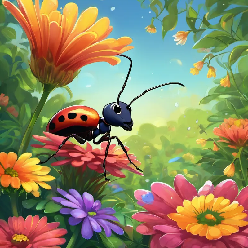 Ant-thony smiled proudly. "I'm bringing the special nectar from the Rainbow Flowers for Mrs. Johnson's cake for the Garden Party. It's going to be legendary!" Sammy's eyes widened in admiration. "Wow, Ant-thony! You truly are the bravest little ant in the garden. I'll help you carry those precious drops of nectar."