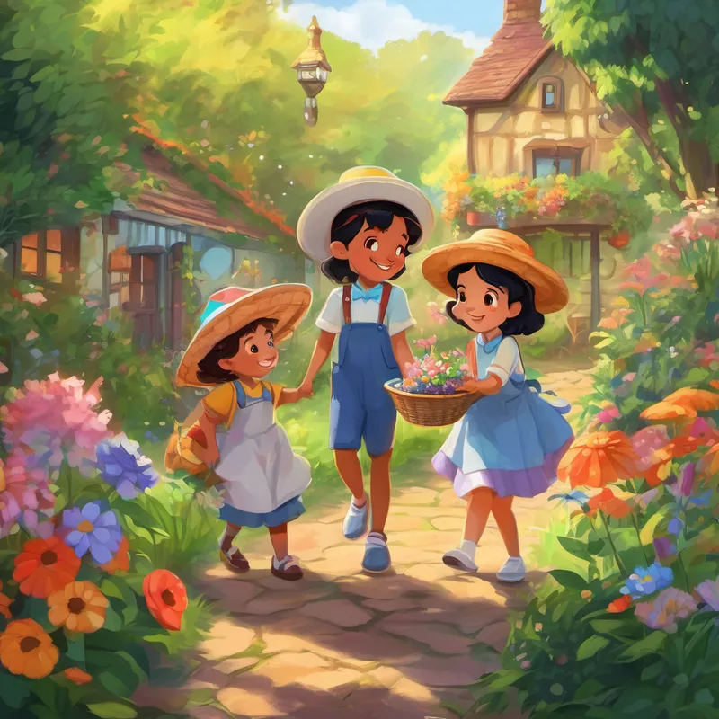 Together, Ant-thony and Sammy made their way back to the kitchen, where Mrs. Johnson gratefully accepted the Rainbow Flower nectar. She hugged the two friends, feeling blessed to have such caring companions. Finally, the day of the Garden Party arrived. The garden was filled with laughter, songs, and the delightful aroma of delicious treats. Ant-thony, Bella, and Sammy joined hands, feeling proud and excited to be a part of this joyful event.