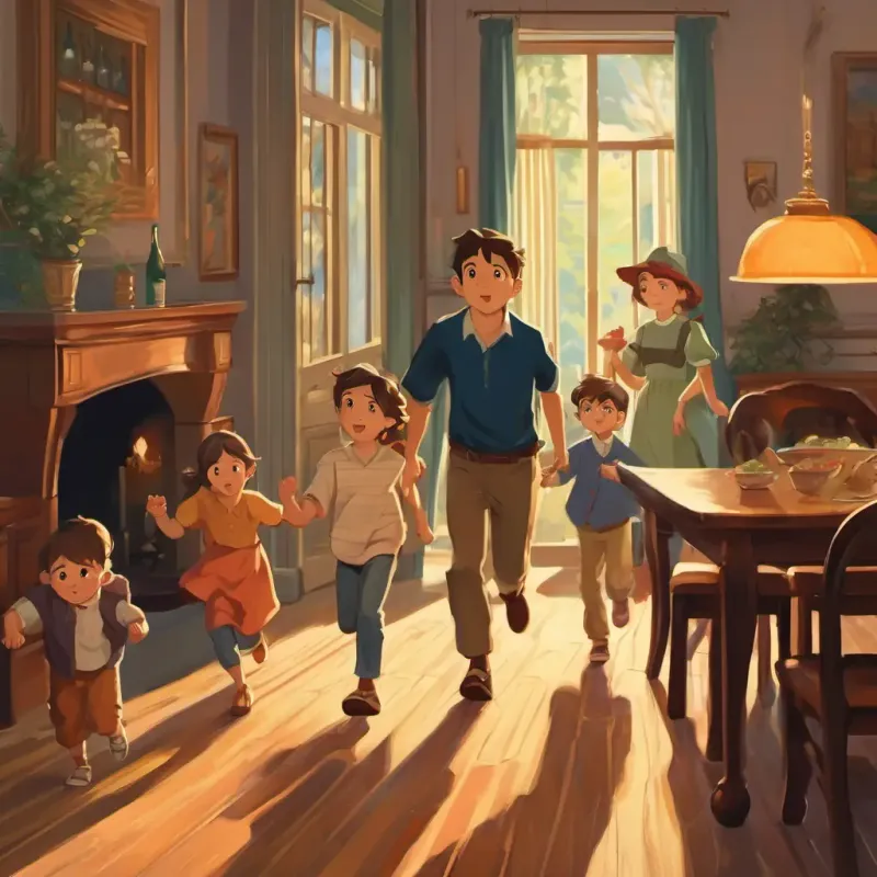 The family fleeing the dining room, holding their noses, with Max running away