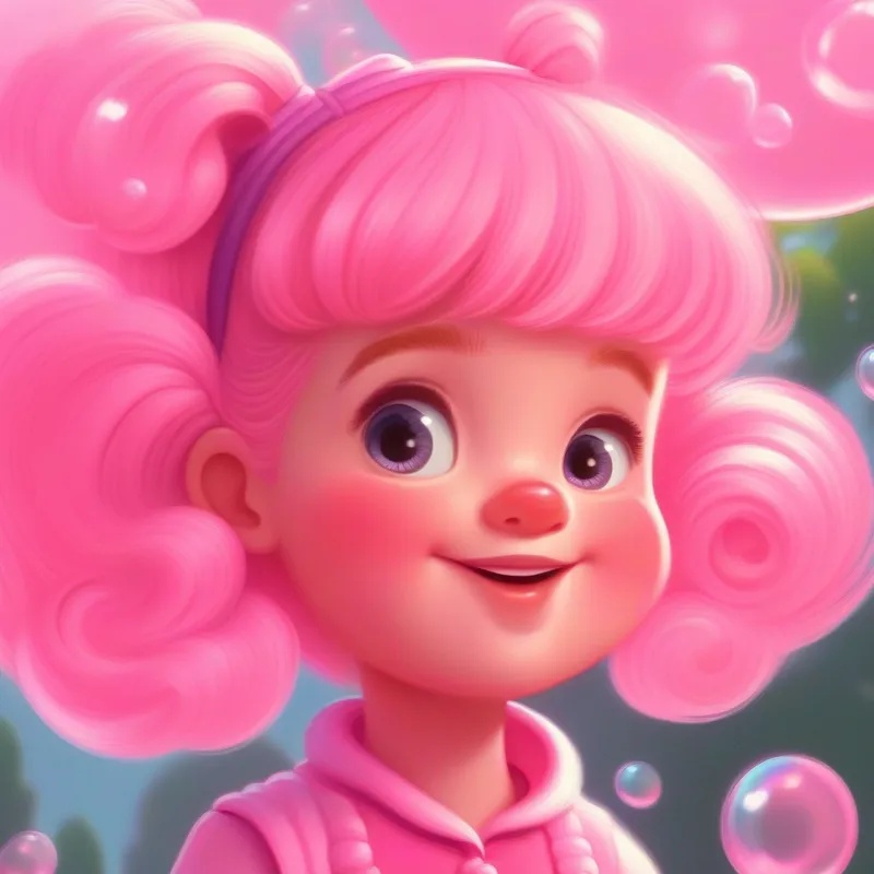Bubble is a happy girl with bubblegum pink dress and pigtails. is a happy girl with bubblegum pink dress and pigtails.