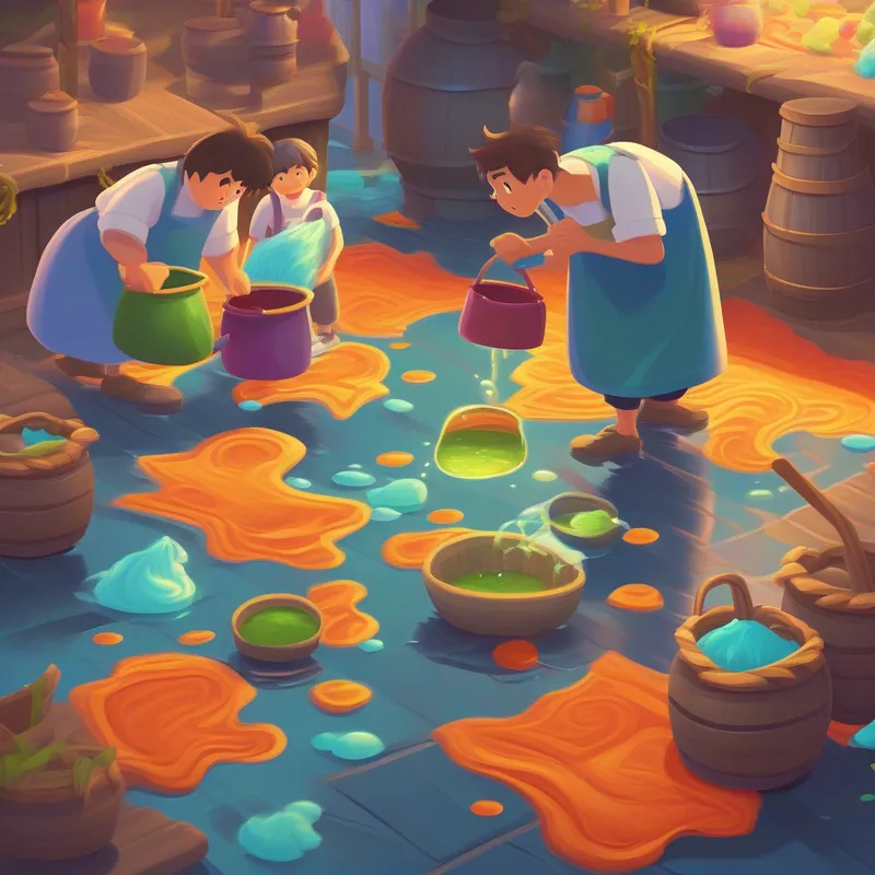 They gathered towels and mops to clean up the spilled potion.