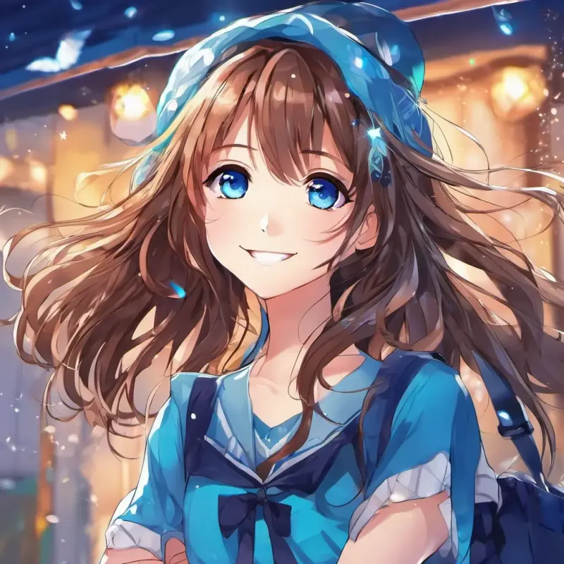 Happy girl with brown hair and blue eyes is a happy girl with brown hair and blue eyes.