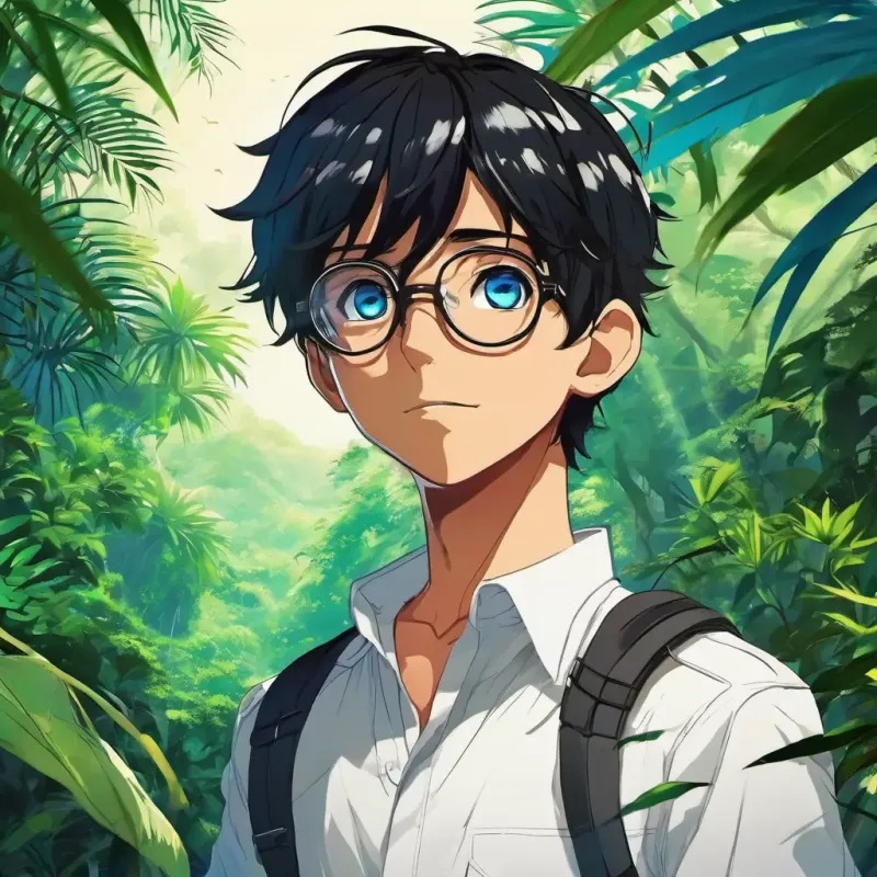 Daddy in a jungle, looking up, wishing to see a tiger.