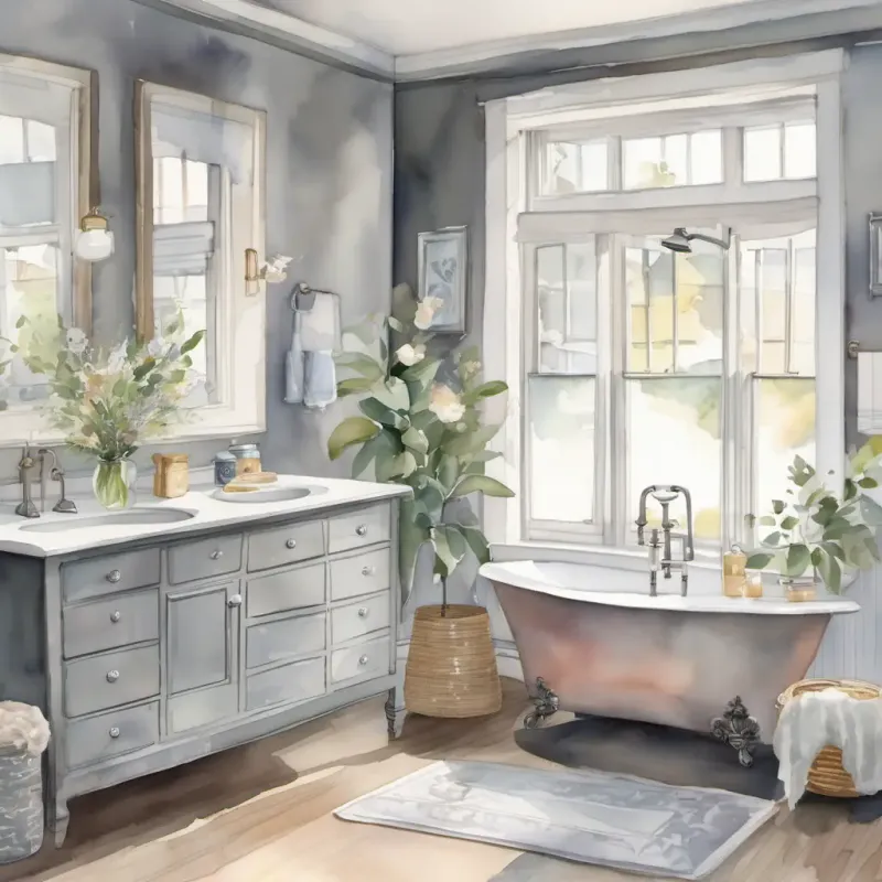 Soft grey fluff, friendly eyes, and a caring smile explores different rooms and meets a graceful hair in the bathroom, cheerful breadcrumbs in the kitchen, and playful wrappers in the living room.