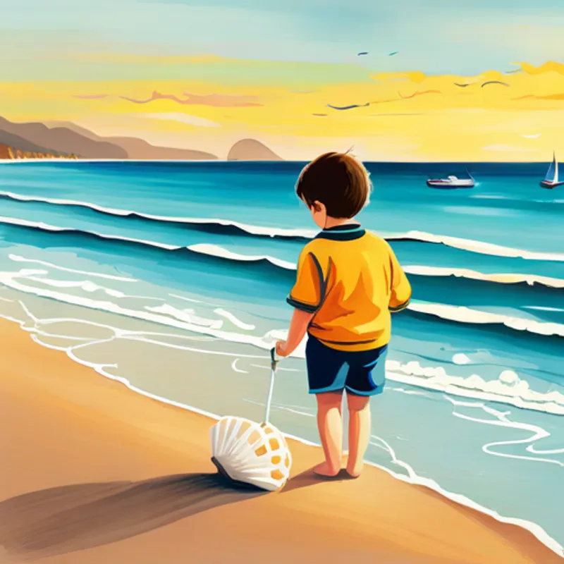 Un enfant cherche des coquillages sur une plage