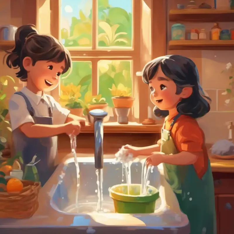 Children learning to wash hands, singing.