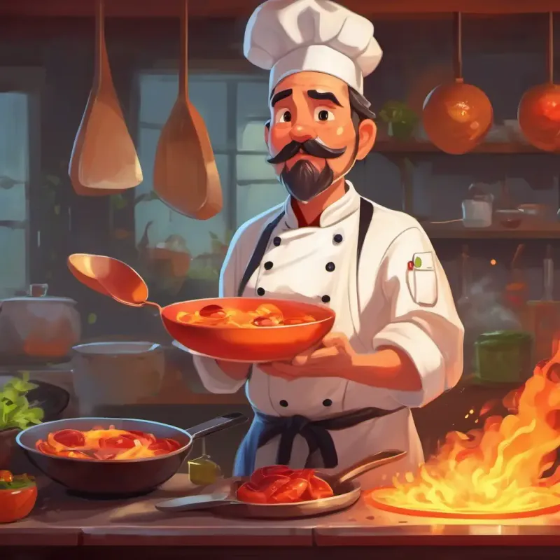 Chef explaining dangers of hot surfaces.