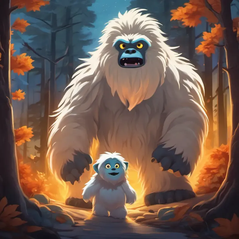 The yeti, described as kind-hearted, approaches the couples while they are afraid. The yeti uses its magical powers to create a warm shelter, highlighting its gentle nature.