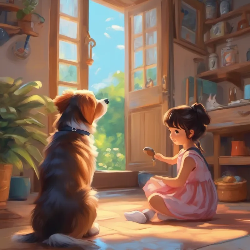 girlren approach the puppy, noticing its cute features