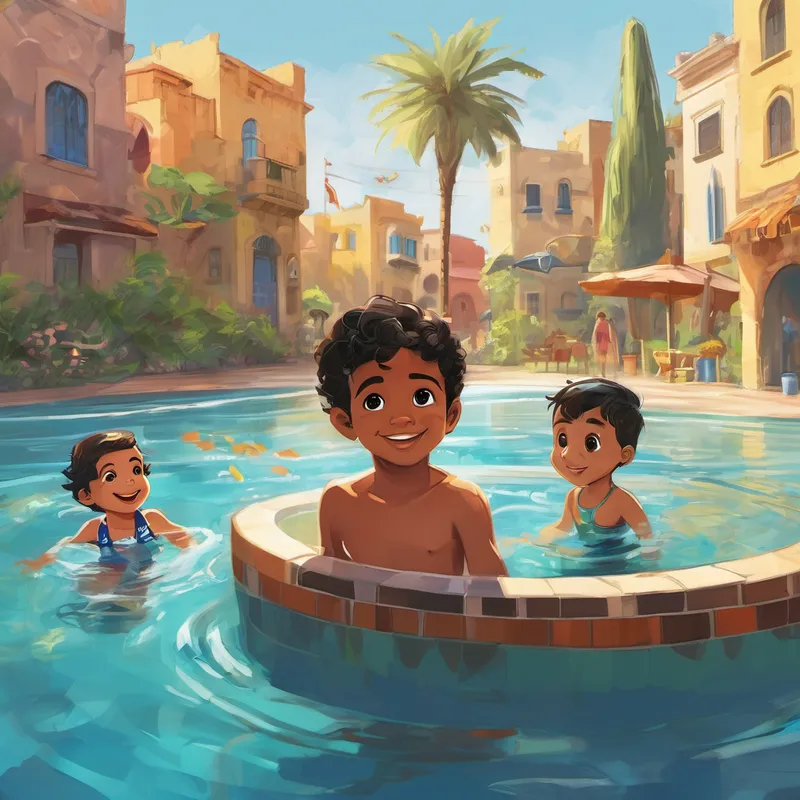 Once upon a time, in a small town named Seussville, there lived a little boy named Hamad. Hamad was two years old and he loved to swim. Every day, he would put on his swimsuit and jump into the pool, splashing and playing with joy. His big brother Ahmed and big sister Aisha loved swimming too, and they would often join him in the pool. Hamad's family were Muslims, and they lived happily together. Hamad's favorite time of the day was when he could swim and make a big splash in the water!