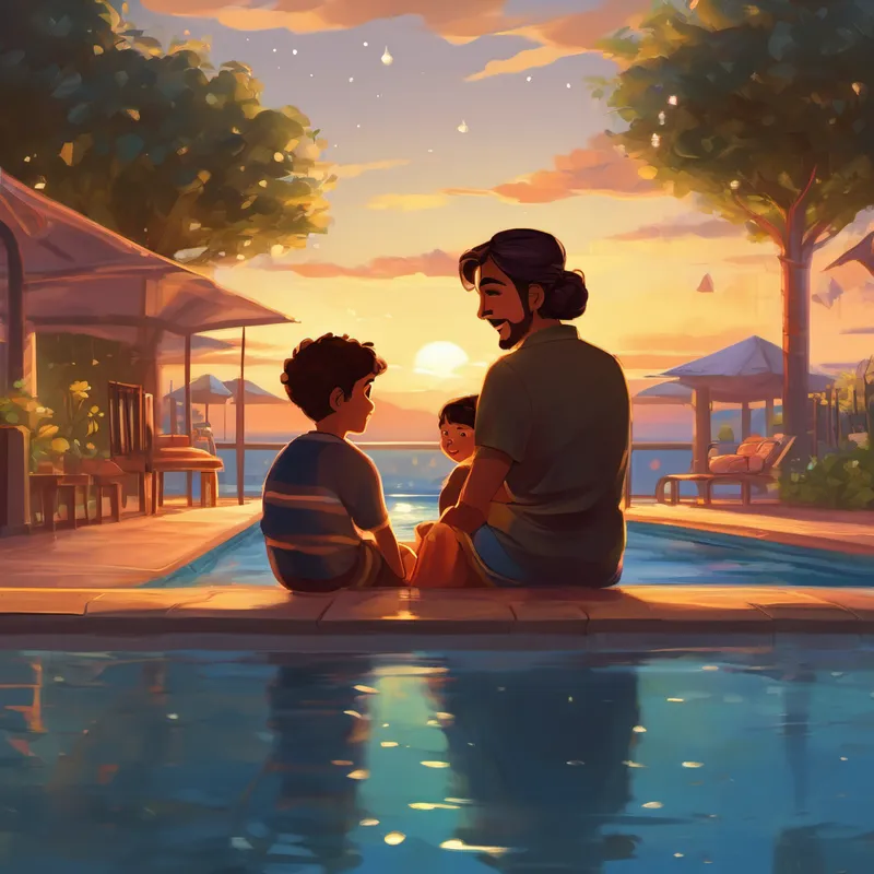 One evening, as the sun was setting, Hamad and his family sat by the poolside, watching the stars twinkle in the sky. Hamad's mother, Fatima, said, 'Hamad, you are becoming such a wonderful swimmer. You make us proud!' Hamad smiled and hugged his mother tightly, feeling loved and happy. He knew that swimming was his passion, and his family supported him in his journey to become a great swimmer.