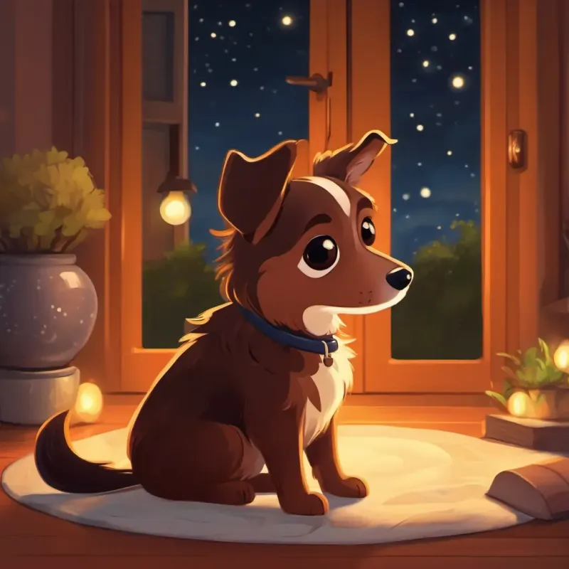 Small brown dog, friendly, with expressive eyes's peaceful night time routine