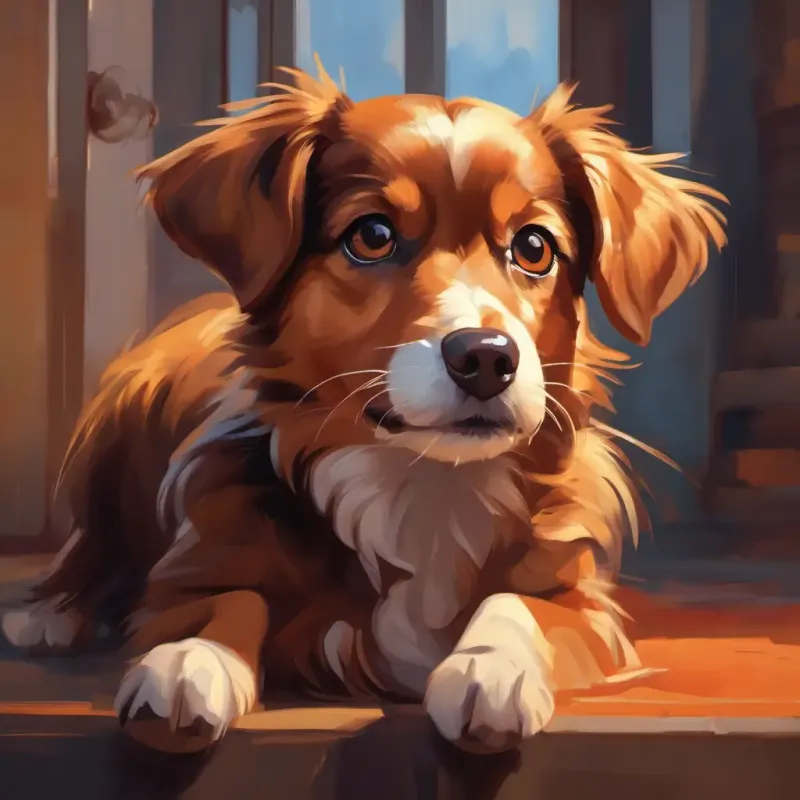 Small brown dog, friendly, with expressive eyes feels a mix of emotions about the move