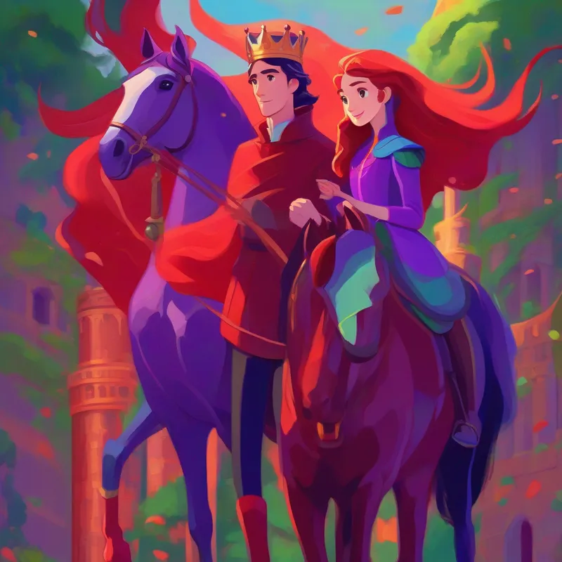 Boy, girl, horse, A King in a tall tower, color: red, A Queen in a tall tower, color: purple, colors: red, blue, green