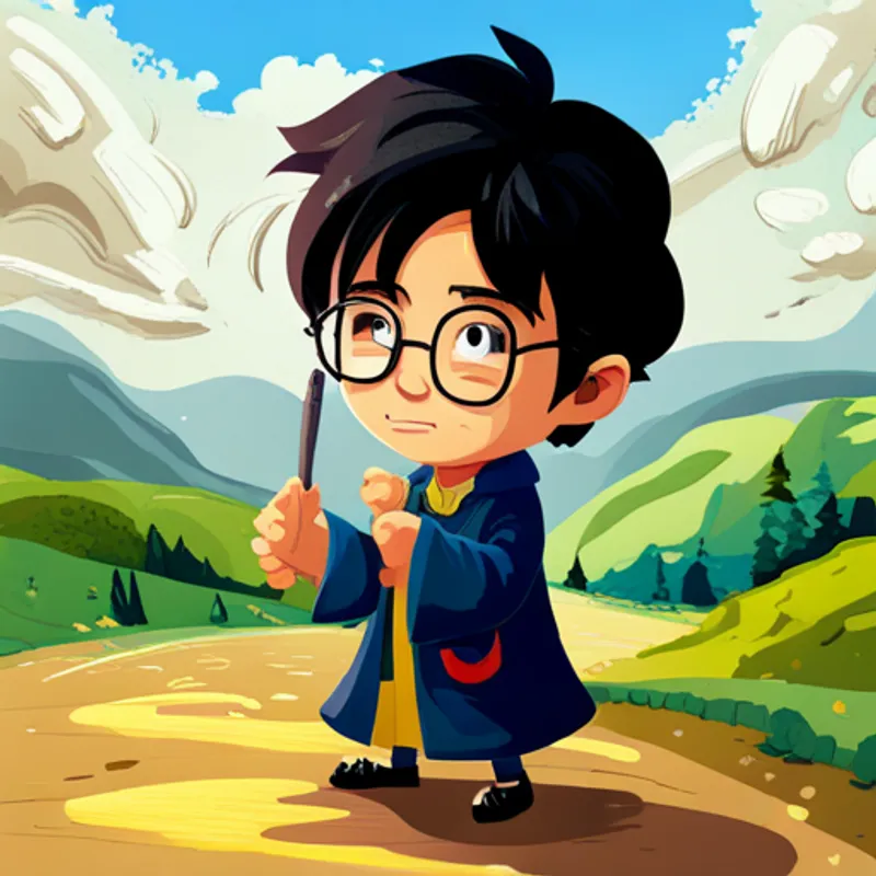 Harry - young wizard with messy black hair discovering a hidden clue to his past