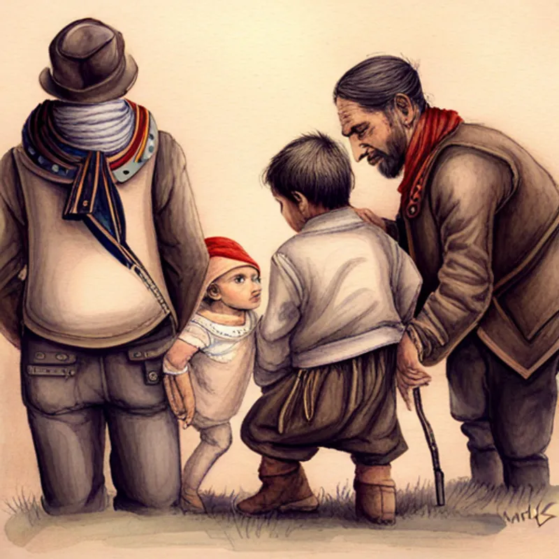 Los bandidos queriendo robar el collar y los niños con su regalo