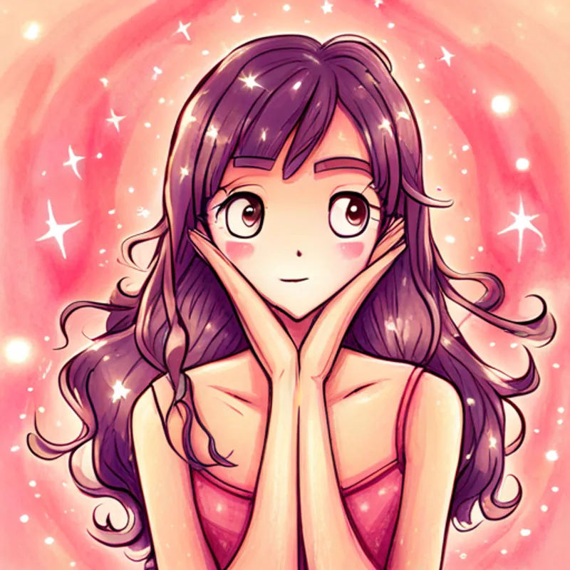 El cielo lleno de estrellas y la cara iluminada de Pelo castaño, vestido rosa, ojos asombrados, sonrisa radiante