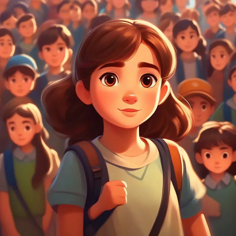 Confident, determined girl with brown hair and kind eyes's confidence inspires positive change in her classmates.