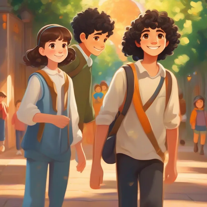 Confident, determined girl with brown hair and kind eyes and Caring, friendly boy with curly black hair and a bright smile's friendship is stronger than ever.